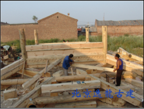 Storeyed pavilion construction wood structure